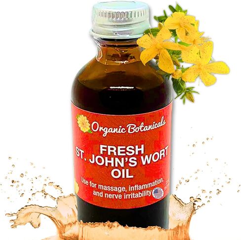 Em's Herbals Fresh St. John’s Wort Oil - Wild Harvested in USA, Natural Solution for Nerve Discomfort, Skin Eruptions, Wound Care, Scar, and Stretch Marks - Skin, Face, Body, Hair, Massage Oil (4 Oz) in Saudi Arabia