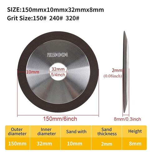Diamond Grinding Disc, Sharpening Wheel for Tungsten Steel Milling Tool Carbide Metal 1Pc 125mm/150mm(320Grit,Black150x32x10x8mm) in Saudi Arabia