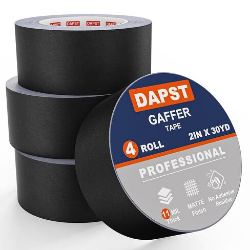 4 عبوات من أشرطة Gaffers السوداء مقاس 2 بوصة × 30 ياردة × 11 مل - شريط Gaff أسود احترافي - مقاوم للماء، بدون بقايا، غير عاكس، سهل التمزيق - التصوير الفوتوغرافي، خلفية التصوير، المسرح، الإنتاج (120 ياردة في تاتال) in Kuwait