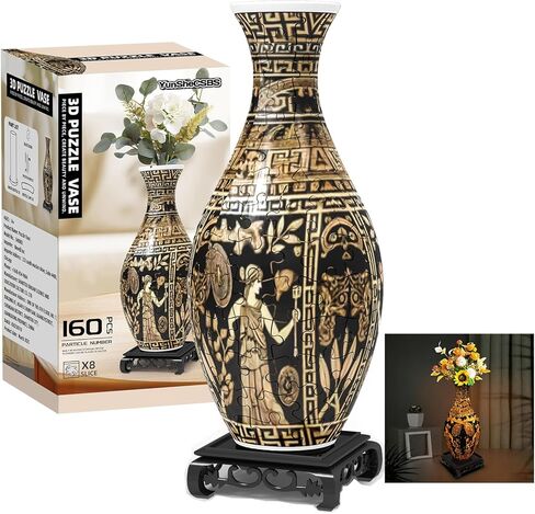 3D Puzzles Vase for Adults, Mothers Day Mom Gifts, Crafts for Adults, 160 Pieces Plastic DIY Unique Flower Vase with LED Light House Warming Gift for Flower Arrangements and Home Decor (Blue) in Kuwait