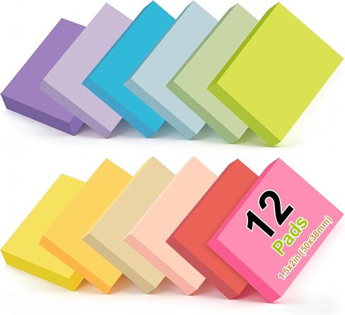 1.5 x 2 in Mini Sticky Notes,1200 Sheets Small Sticky Pads Clean Removal, 12 Pads Bright Multi Colors Self-Stick Pads,100 Sheet/Pad Colorful Stickies Notes Pads Ideal for Office,Home,School,Meeting in Kuwait