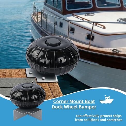 Dock Bumpers Wheel, Dock Corner Bumper Wheel for Docking Pontoon Boat, 18'' Inflatable Dock Fender Wheels,Can Roll Smoothly, Includes Heavy-Duty Hardware, Air Pump and Cover (Black, 18 inch diameter) in Saudi Arabia