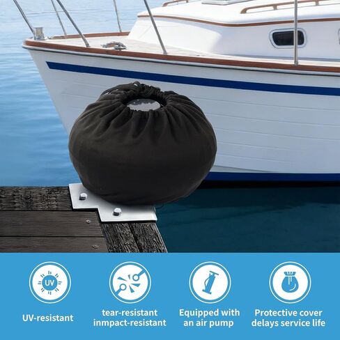 Dock Bumpers Wheel, Dock Corner Bumper Wheel for Docking Pontoon Boat, 18'' Inflatable Dock Fender Wheels,Can Roll Smoothly, Includes Heavy-Duty Hardware, Air Pump and Cover (Black, 18 inch diameter) in Saudi Arabia