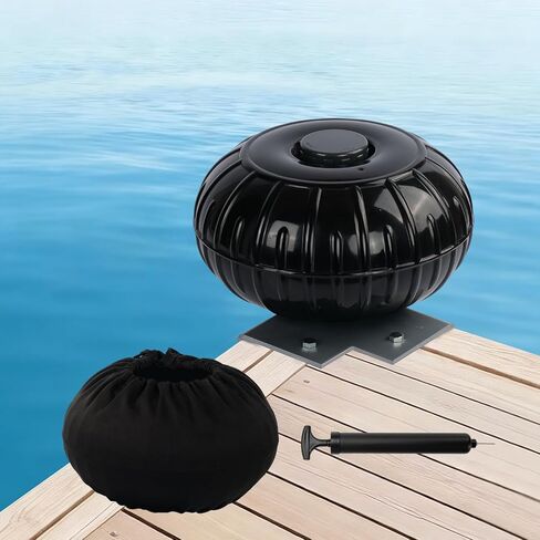 Dock Bumpers Wheel, Dock Corner Bumper Wheel for Docking Pontoon Boat, 18'' Inflatable Dock Fender Wheels,Can Roll Smoothly, Includes Heavy-Duty Hardware, Air Pump and Cover (Black, 18 inch diameter) in Saudi Arabia
