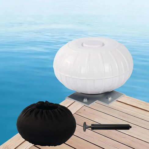 Dock Bumpers Wheel, Dock Corner Bumper Wheel for Docking Pontoon Boat, 18'' Inflatable Dock Fender Wheels,Can Roll Smoothly, Includes Heavy-Duty Hardware, Air Pump and Cover (Black, 18 inch diameter) in Saudi Arabia
