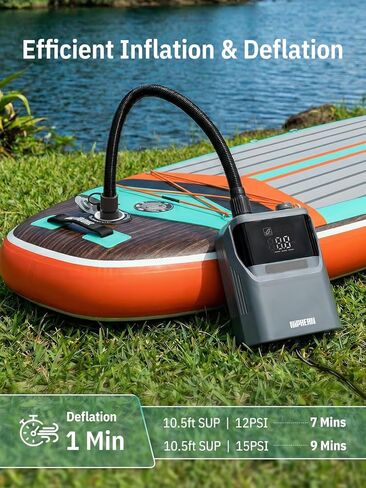 Niphean Electric Paddle Board Pump 50 PSI Air Pump with Dual Stage Auto Inflation & Deflation, 12V DC Car Connector Portable SUP Pump for Stand Up Paddle Board, Kayak, Boats, Tent and Tires in Kuwait