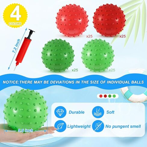 Junkin 100 Pack Knobby Balls Bulk 5.5 Inch Sensory Balls Bouncy Balls with Air Pump Set Plastic Balls Small Inflatable Ball Spiky Massage Stress Balls Fidget Toys Playground Balls for Party Favors in Kuwait
