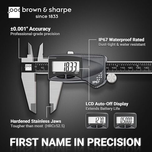 أداة قياس الفرجار الرقمي من Brown & Sharpe، ميكرومتر رقمي بفرجار رنيه من الفولاذ المقاوم للصدأ مقاس 8 بوصات بدقة 0.0005 بوصة/0.01 مم، IP67، فرجار منزلق إلكتروني للمختبر، المصنع، DIY in Saudi Arabia