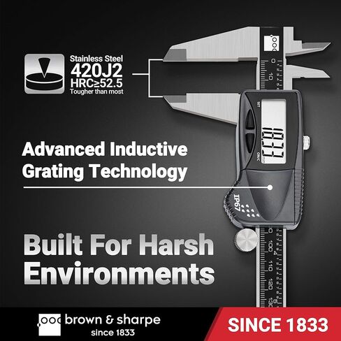 أداة قياس الفرجار الرقمي من Brown & Sharpe، ميكرومتر رقمي بفرجار رنيه من الفولاذ المقاوم للصدأ مقاس 8 بوصات بدقة 0.0005 بوصة/0.01 مم، IP67، فرجار منزلق إلكتروني للمختبر، المصنع، DIY in Saudi Arabia