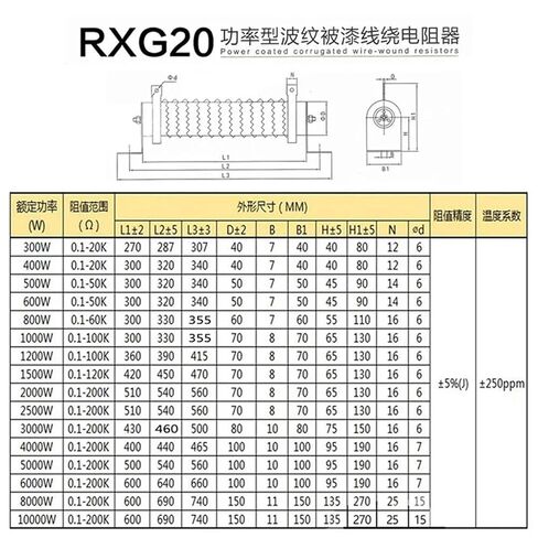 حامل سيراميك عالي الطاقة بقدرة 300 وات 10 أوم، حامل RXG20. in Saudi Arabia