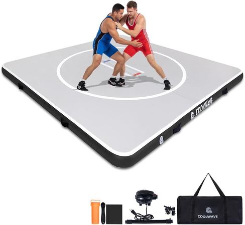 بساط المصارعة القابل للنفخ من كول ويف وسجادات جيو جيتسو للجيم المنزلي أو التدريب في الهواء الطلق، رائع لـ BBJ، MMA، الفنون القتالية، التصارع، الجودو، الملاكمة، اليوجا والمزيد مع هبوط ناعم وارتداد جيد in Kuwait