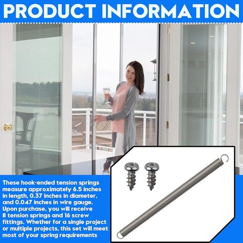 3/8“ x 6-1/2", 0.047" Extended Spring Steel Double Hook Construction Hook-End Tension, Light Duty Spring, with Set Screw, for Mechanical Repair Industry Screen Door(8-Pack) in Kuwait