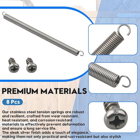 3/8“ x 6-1/2", 0.047" Extended Spring Steel Double Hook Construction Hook-End Tension, Light Duty Spring, with Set Screw, for Mechanical Repair Industry Screen Door(8-Pack) in Kuwait