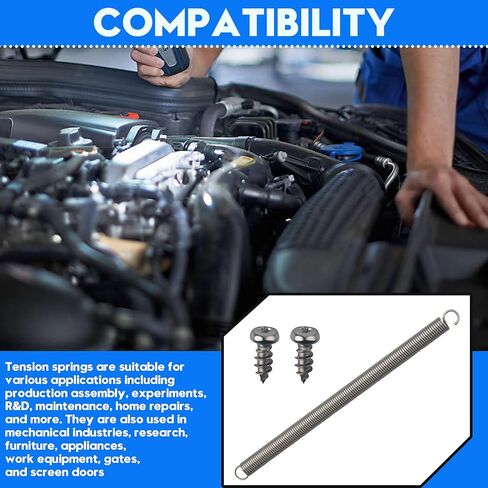 3/8“ x 6-1/2", 0.047" Extended Spring Steel Double Hook Construction Hook-End Tension, Light Duty Spring, with Set Screw, for Mechanical Repair Industry Screen Door(8-Pack) in Kuwait