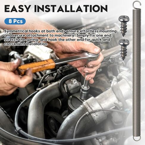 3/8“ x 6-1/2", 0.047" Extended Spring Steel Double Hook Construction Hook-End Tension, Light Duty Spring, with Set Screw, for Mechanical Repair Industry Screen Door(8-Pack) in Kuwait