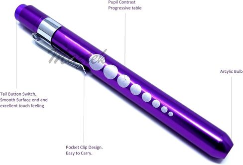 قلم LED طبي من الألومنيوم قابل لإعادة الاستخدام من Penlight مع مقياس الحدقة للممرضات والأطباء والطلاب مع مشبك جيب (أرجواني) in Saudi Arabia