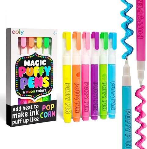 Ooly Magic Puffy Pens, Puffy Popcorn Drawing Pens Set of 6 Neon Colors with 3D Ink, Add Heat & Watch Art Grow, Creative Markers for Kids & Toddlers, Fun Art Supplies for Drawing & Coloring in Kuwait