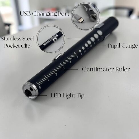 Personalized Engraved Medical Penlight for Nurses & Doctors – LED Pupil Gauge Light with Ruler, Custom Name Gift for RN, EMT, Medical Student (Black) in Saudi Arabia