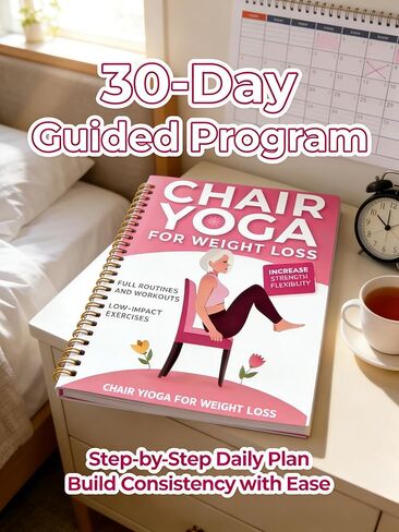 30-Day Chair Yoga Guide Book for Beginners, 60 Pages Workouts for Weight Loss & Flexibility, Spiral Bound Senior Exercise Fitness Planners (5.5x8.3 Inch, Pink) in Saudi Arabia