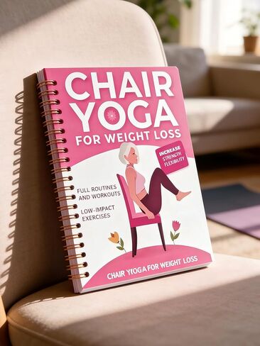 30-Day Chair Yoga Guide Book for Beginners, 60 Pages Workouts for Weight Loss & Flexibility, Spiral Bound Senior Exercise Fitness Planners (5.5x8.3 Inch, Pink) in Saudi Arabia