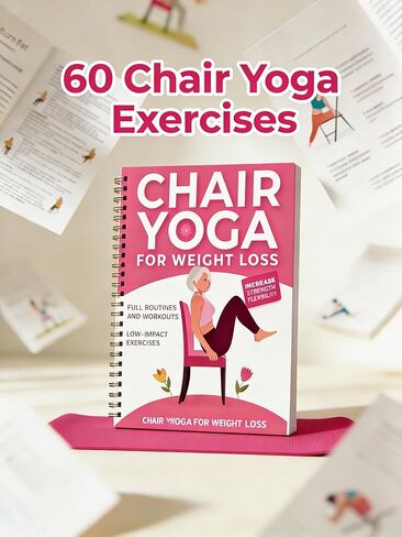 30-Day Chair Yoga Guide Book for Beginners, 60 Pages Workouts for Weight Loss & Flexibility, Spiral Bound Senior Exercise Fitness Planners (5.5x8.3 Inch, Pink) in Saudi Arabia