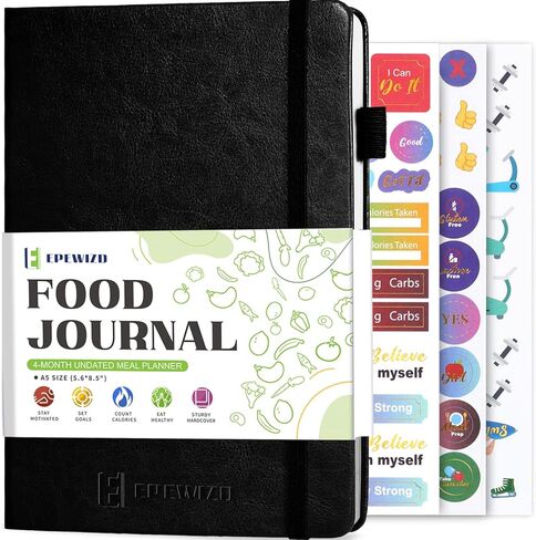 EPEWIZD Food Journal for Weight Loss, Meal Planner & Daily Food Wellness Diary to Count Calories Nutrient Intake,Weight Loss Journal to Track Health (A5 size) Black in Saudi Arabia