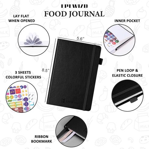 EPEWIZD Food Journal for Weight Loss, Meal Planner & Daily Food Wellness Diary to Count Calories Nutrient Intake,Weight Loss Journal to Track Health (A5 size) Black in Saudi Arabia