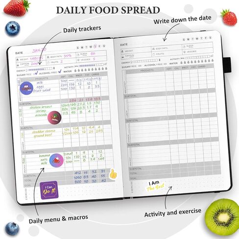 EPEWIZD Food Journal for Weight Loss, Meal Planner & Daily Food Wellness Diary to Count Calories Nutrient Intake,Weight Loss Journal to Track Health (A5 size) Black in Saudi Arabia