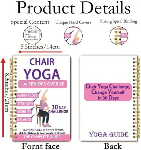 Chair Yoga for Seniors Over 60 Book & Chart, Chair Yoga for Weight Loss & Toning, 30-Day Challenge, Exercise Book for Seniors Over 60 (Pink) in Saudi Arabia