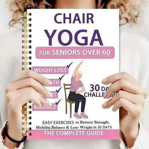 Chair Yoga for Seniors Over 60 Book & Chart, Chair Yoga for Weight Loss & Toning, 30-Day Challenge, Exercise Book for Seniors Over 60 (Pink) in Saudi Arabia