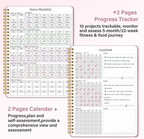 مجلة طعام اللياقة البدنية للنساء - دفتر ملاحظات لمدة 150 يومًا مع شريط قياس: مخطط فقدان الوزن باللون الوردي غير مؤرخ لمتتبع صحة التمارين الرياضية (9.5 بوصة × 7 بوصة) in Kuwait