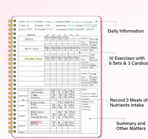 مجلة طعام اللياقة البدنية للنساء - دفتر ملاحظات لمدة 150 يومًا مع شريط قياس: مخطط فقدان الوزن باللون الوردي غير مؤرخ لمتتبع صحة التمارين الرياضية (9.5 بوصة × 7 بوصة) in Kuwait