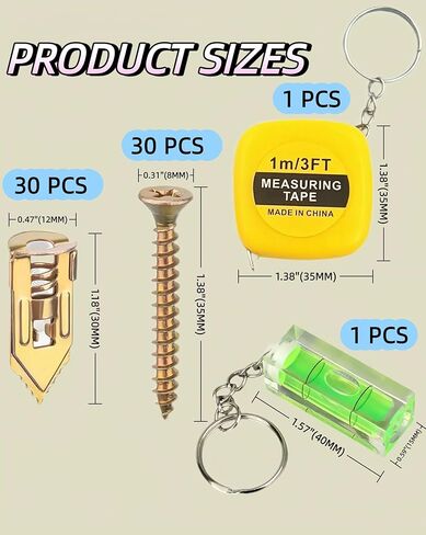 Self Drilling Drywall Anchors with Screws Kit - 62Pcs Heavy Duty Metal Expansion Bolt for Drywall, Includes 1m Tape Measure & Mini Level, No Drill Needed for TV, Shelf, Cabinets in Kuwait