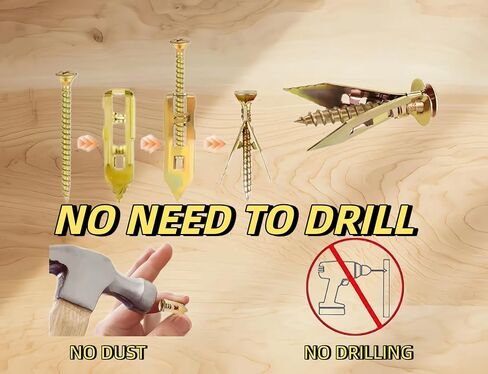 Self Drilling Drywall Anchors with Screws Kit - 62Pcs Heavy Duty Metal Expansion Bolt for Drywall, Includes 1m Tape Measure & Mini Level, No Drill Needed for TV, Shelf, Cabinets in Kuwait