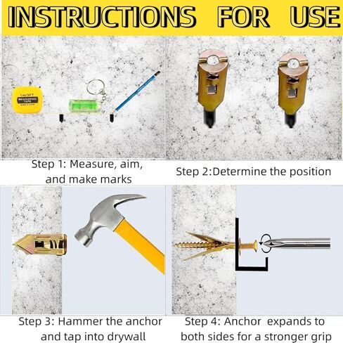 Self Drilling Drywall Anchors with Screws Kit - 62Pcs Heavy Duty Metal Expansion Bolt for Drywall, Includes 1m Tape Measure & Mini Level, No Drill Needed for TV, Shelf, Cabinets in Kuwait