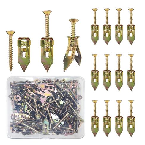 200Pcs Self Drilling Drywall Anchors with Screws, 100 Sheetrock Anchors (0.47x1.18 Inch) and 100 Galvanized Steel Expansion Screws No Drill Needed for Wall Hanging in Saudi Arabia