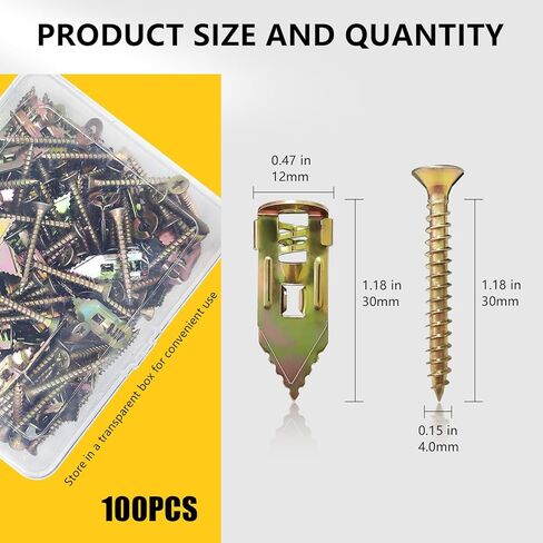 200Pcs Self Drilling Drywall Anchors with Screws, 100 Sheetrock Anchors (0.47x1.18 Inch) and 100 Galvanized Steel Expansion Screws No Drill Needed for Wall Hanging in Saudi Arabia