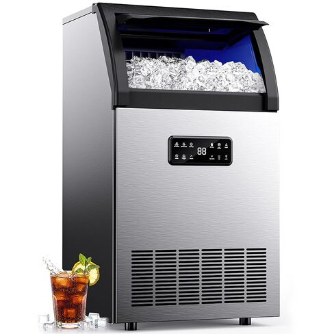 Commercial Under Counter Ice Maker with Drain Pump, Produces 85Lbs Daily Output, 24Lbs Storage Capacity, Self-Cleaning, 24H Timer, Built-in Freestanding Design, Ice Machine for Home, Bar, Cafe in Kuwait