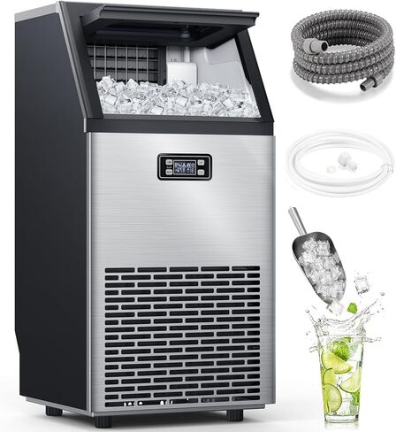 Commercial Ice Maker Machine,100lbs/24H Stainless Steel Ice Machine,33lbs Storage, Auto Self-Cleaning Freestanding Ice Maker, Ice Machine Freestanding for Bar/Cafe/Restauran in Kuwait