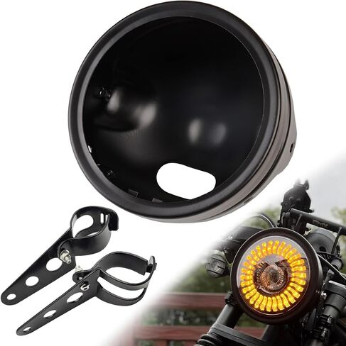 7inch Motorcycle Headlight Housing 7in Chrome CNC Aluminum Alloy Headlight Bucket 7‘’ Front Head Light Outer Shell with 32-40mm Fork Tube Side Mount Brackets,Housing Only in Saudi Arabia