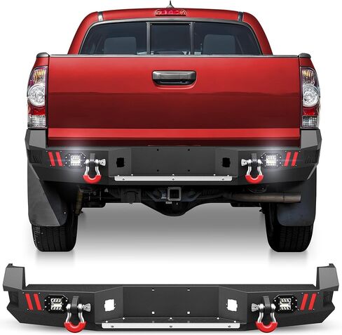 Rear Bumper for 2005-2015 Tacoma 2nd Gen, Textured Black Pickup Truck Bumper Fit 2005 2006 2007 2008 2009 2010 2011 2012 2013 2014 2015 Tacoma, w/Step Plate, Lights, D-rings and Sensor Holes in Kuwait