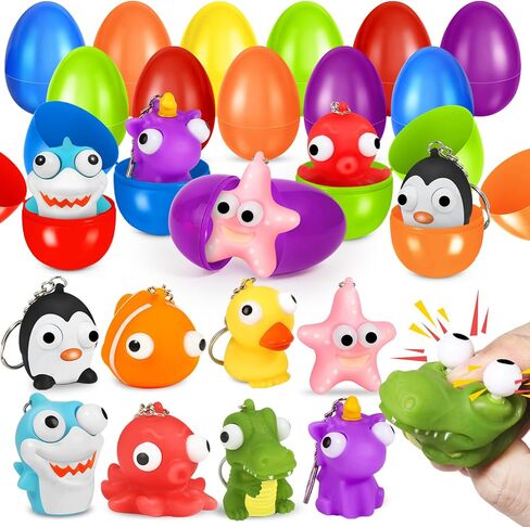 Letapapa 24 Pcs Easter Eggs Filled with Eye Popping Keychain, Squeeze Fidget Toys for Toddler Easter Basket Stuffers, Easter Egg Hunt, Easter Party Favors Classroom Prizes for Kids in Kuwait