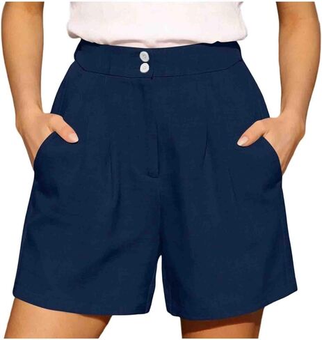 Womens High Waisted Shorts Dressy Casual Summer Work Shorts with Pockets Elastic Waist Wide Leg Beach Short 2026 in Saudi Arabia
