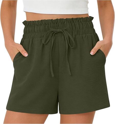 Summer Shorts for Women 2026 Elastic Waist Drawstring Casual Shorts with Pockets Beach Vacation Outfit Loose Short in Saudi Arabia