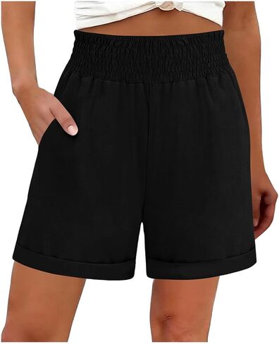 Linen Shorts Women High Waist Summer Loose Shorts Cute Lightweight Casual Short Pants Trendy Beach Vacation Clothes in Saudi Arabia