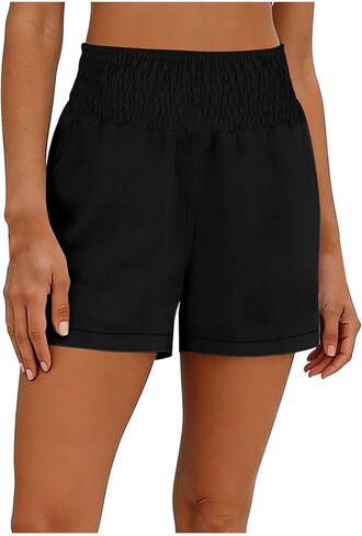 Linen Shorts Women High Waist Summer Loose Shorts Cute Lightweight Casual Short Pants Trendy Beach Vacation Clothes in Saudi Arabia
