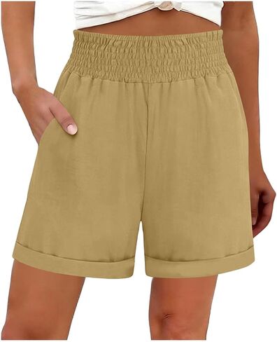 Linen Shorts Women High Waist Summer Loose Shorts Cute Lightweight Casual Short Pants Trendy Beach Vacation Clothes in Saudi Arabia
