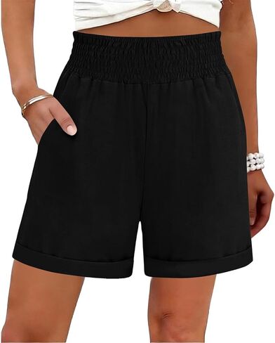 Linen Shorts Women High Waist Summer Loose Shorts Cute Lightweight Casual Short Pants Trendy Beach Vacation Clothes in Saudi Arabia