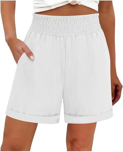 Linen Shorts Women High Waist Summer Loose Shorts Cute Lightweight Casual Short Pants Trendy Beach Vacation Clothes in Saudi Arabia