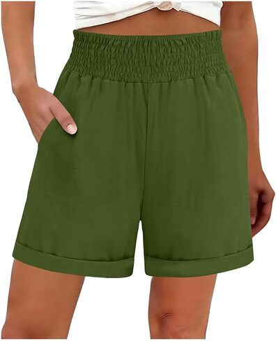 Linen Shorts Women High Waist Summer Loose Shorts Cute Lightweight Casual Short Pants Trendy Beach Vacation Clothes in Saudi Arabia
